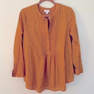 J Jill 100% Cotton Mustard Yellow Swiss Dot Popover Tunic Top Sz M (Petite)